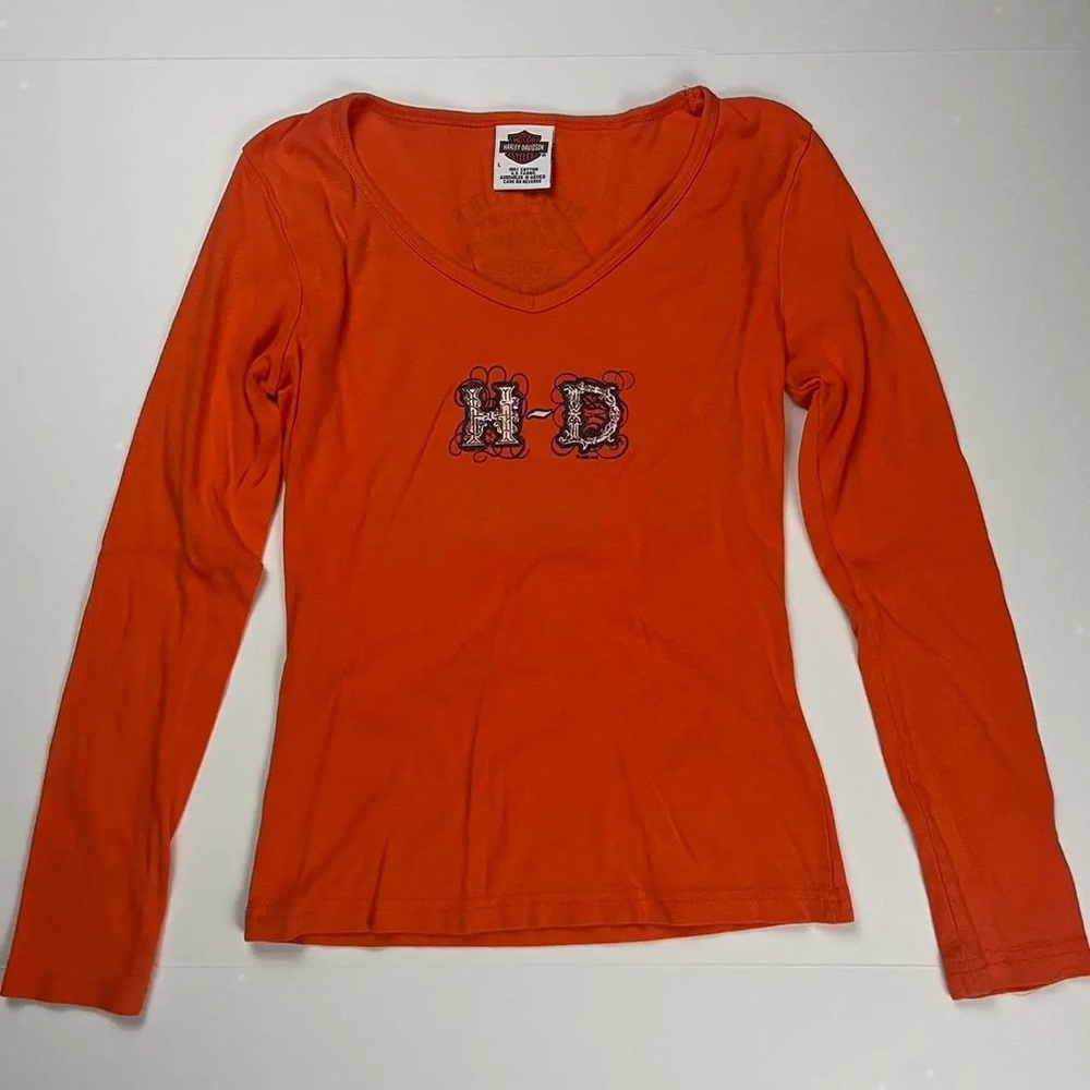 Harley-Davidson Orange Long Sleeve V-Neck Tee